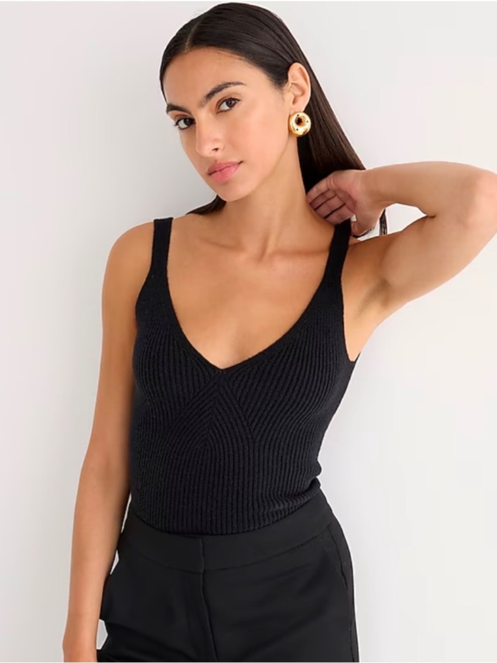 J. Crew Black Cashmere Blend Ribbed Knit Sweater Tank Top Cami Small BL110